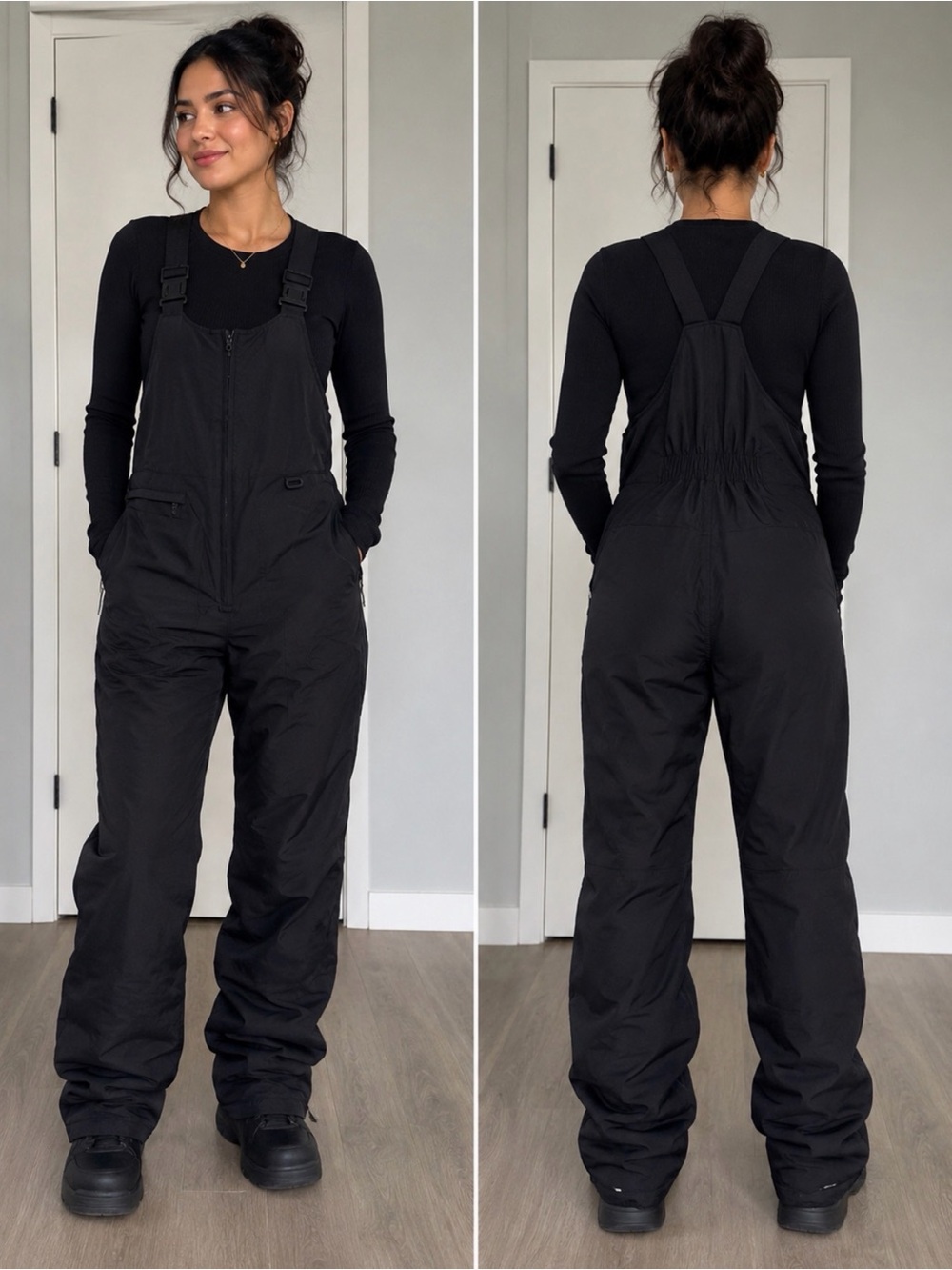 Aviana Black Insulated Snow Bib Overalls